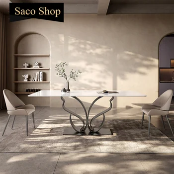 Taliansky Minimalistický Svetlé Bridlice Jedálenský Stôl Moderné Luxusné Vily Reštaurácia Dizajnér Gray Mramorové Konferenčný Stolík Nábytok